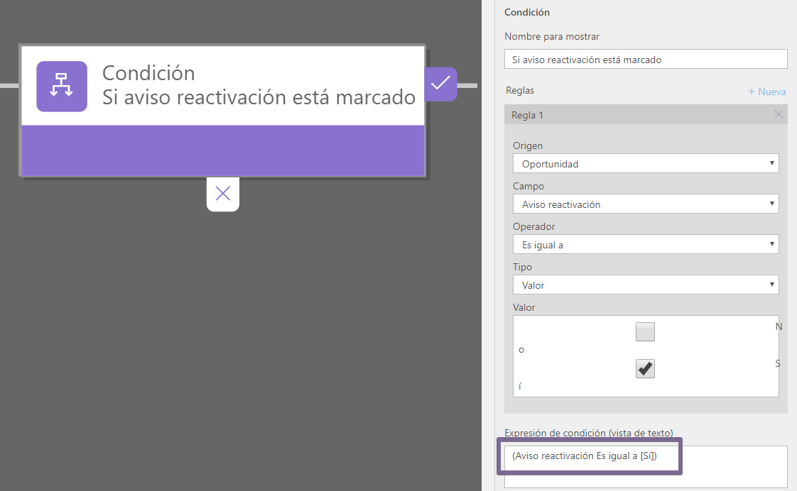 Paso 2.2 Condición aviso tarea
